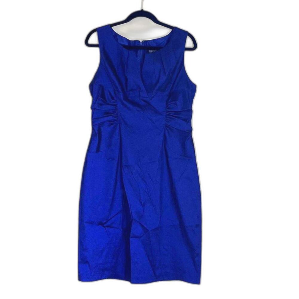 Adrianna Papell Size 16 Blue Ruched Sheath Cocktail Dress Sleeveless